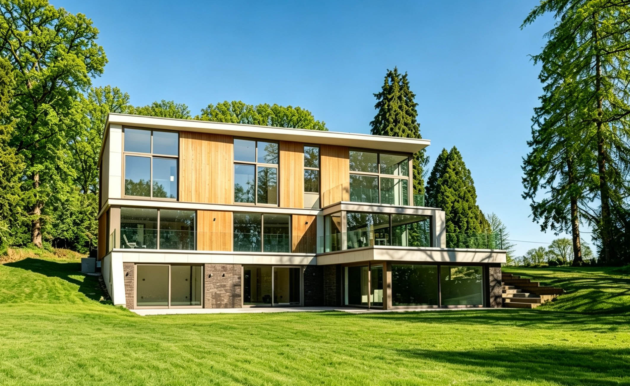 Modern aluminium-glazed new-build house near Romsey, Hampshire